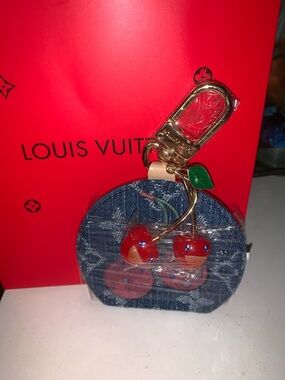 Monogram Lv mirror purse/bag charm w/Red Cherries
